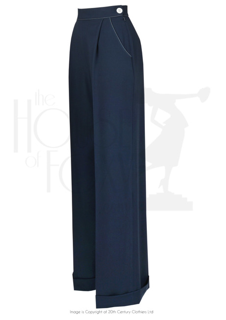 40s Hepburn Pleated Trousers - Navy