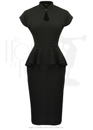 40s Lana Peplum Dress - Black Stretch Crepe