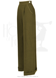40s Hepburn Pleated Trousers - Khaki