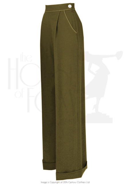 40s Hepburn Pleated Trousers - Khaki