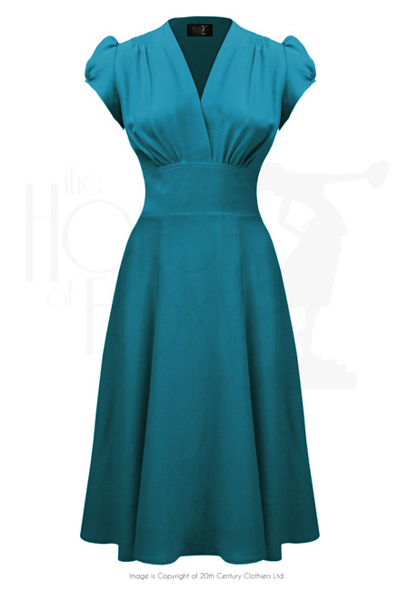 30s 'Ava' Tea Dress - Kingfisher