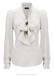 40s Pussy Bow Long Sleeve Blouse - Ivory