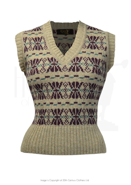 40s Style Fairisle Tank Top - Mulberry Mix