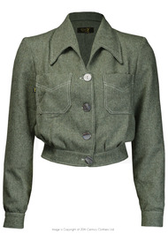 40s Americana Button Jacket - Olive Herringbone