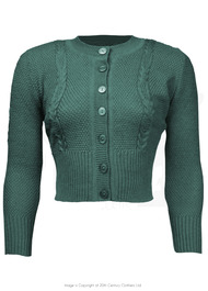 Vintage Style Cable Crop Cardigan - Pine