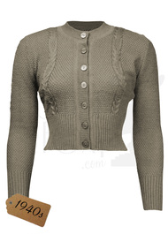 Vintage Style Cable Crop Cardigan - Oatmeal