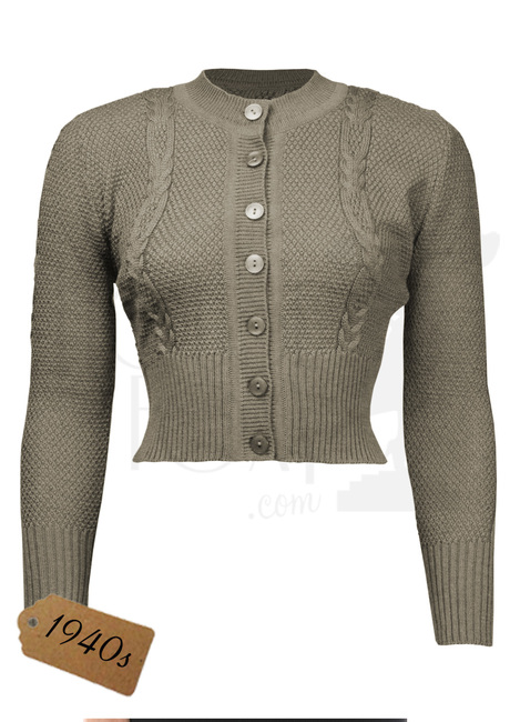 Vintage Style Cable Crop Cardigan - Oatmeal